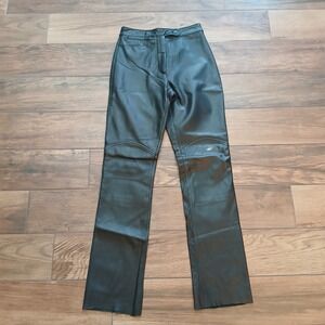 Vintage Wilsons Leather Pants Womens 2 Black Soft Unhemmed Biker (FITS 25x31)